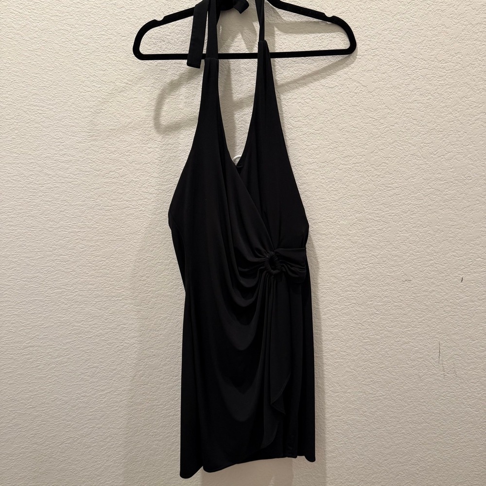 Tommy Bahama Womens Black Halter Wrap Dress O-Ring Detail Small S/P V-Neck
